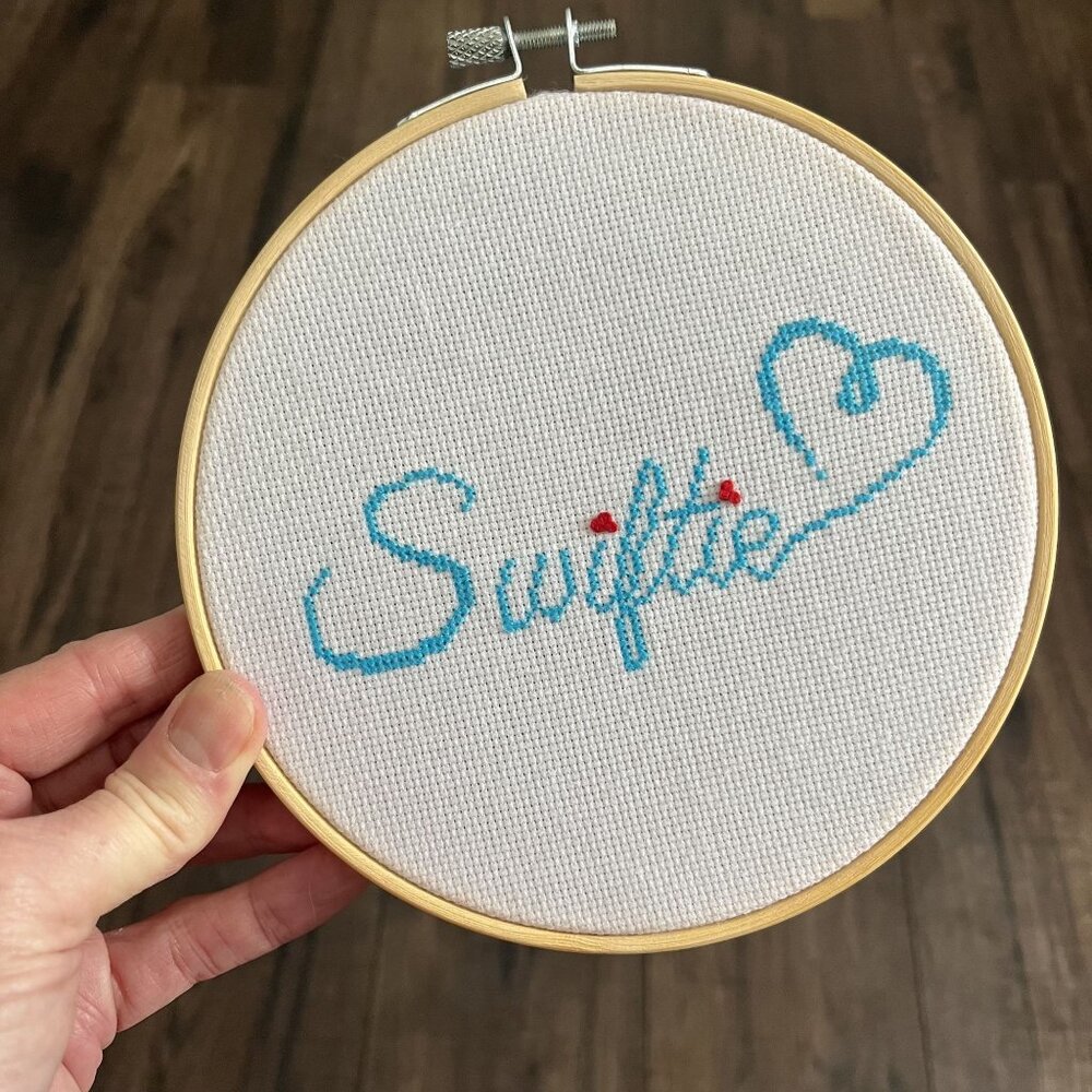 Taylor Swift - Swifty Heart - Finished Completed Counted Cross Stitch - Ready to